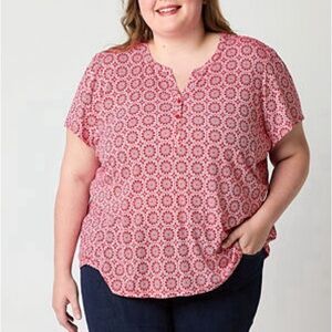 Liz Claiborne Womens Plus Split Crew Neck Short Sleeve T-Shirt 3X